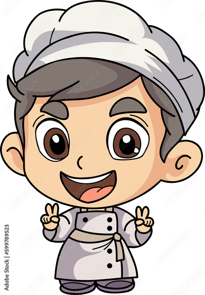 Happy chef male character illustration in doodle style Happy chef male character illustration in doodle style