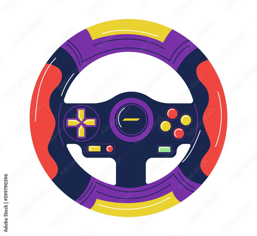 Steering wheel joystick. Video game control device. Wireless gamepad with keypad buttons. Gaming technology. Virtual simulator joypad. Computer gadget. Vector drive race controller Steering wheel joystick. Video game control device. Wireless gamepad with keypad buttons. Gaming technology. Virtual simulator joypad. Computer gadget. Vector drive race controller