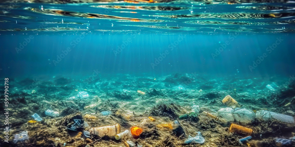 underwater garbage and plastic waste banner for environmental recycle concepts Generative AI