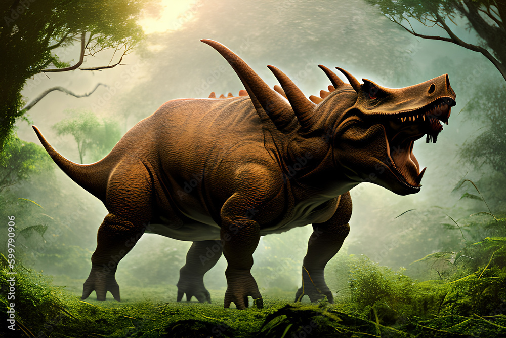 Fototapeta premium Triceratops Dinosaur, Generative AI Illustration