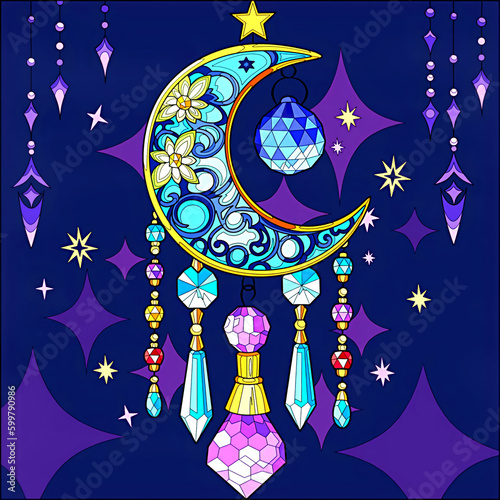 illustration of the month of Ramadan ornament in the shape of the moon photo