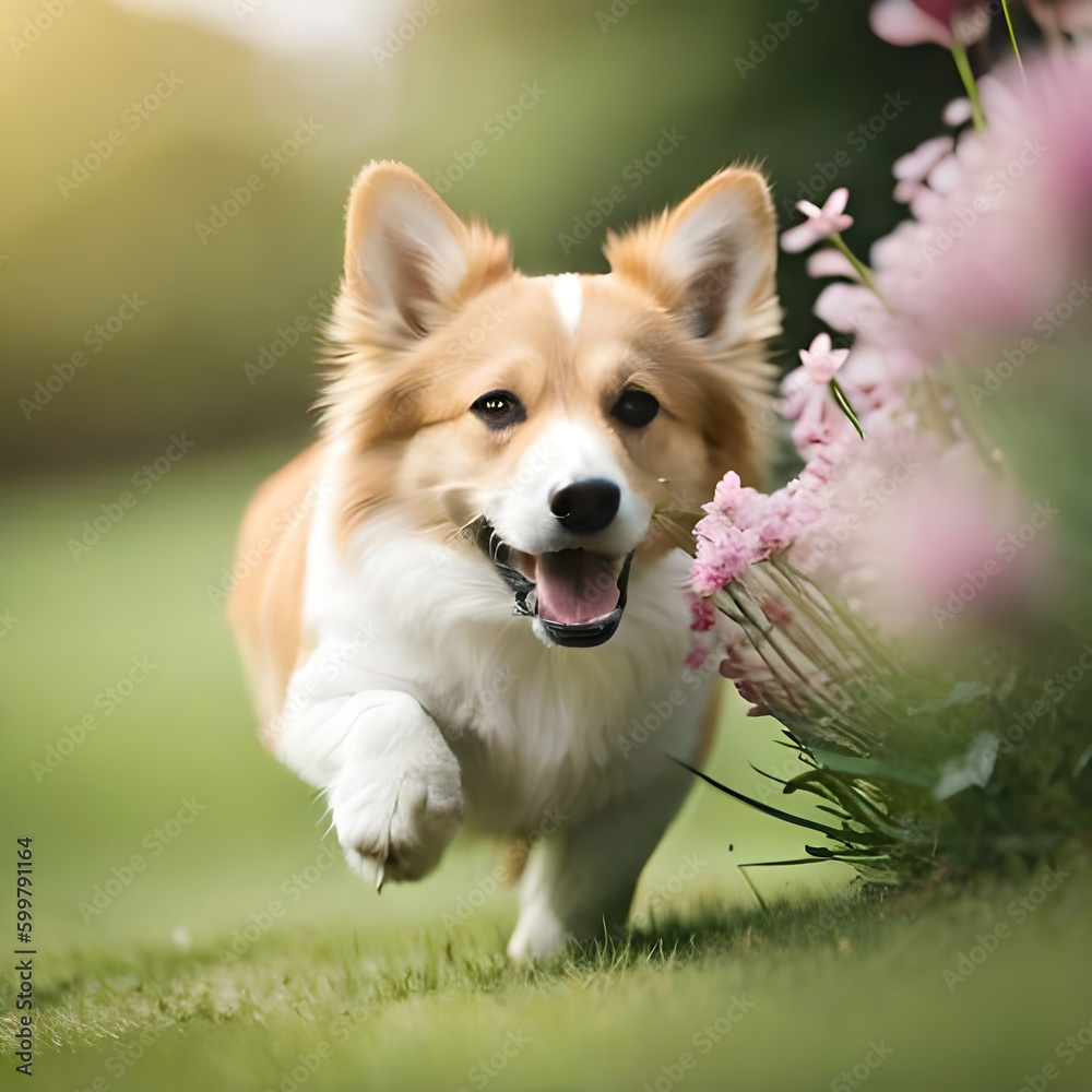 a corgi runs across a garden a corgi runs across a garden