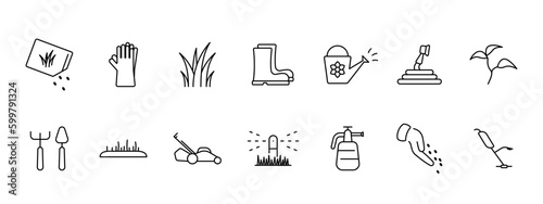 Lawn care gardening icon set illustration