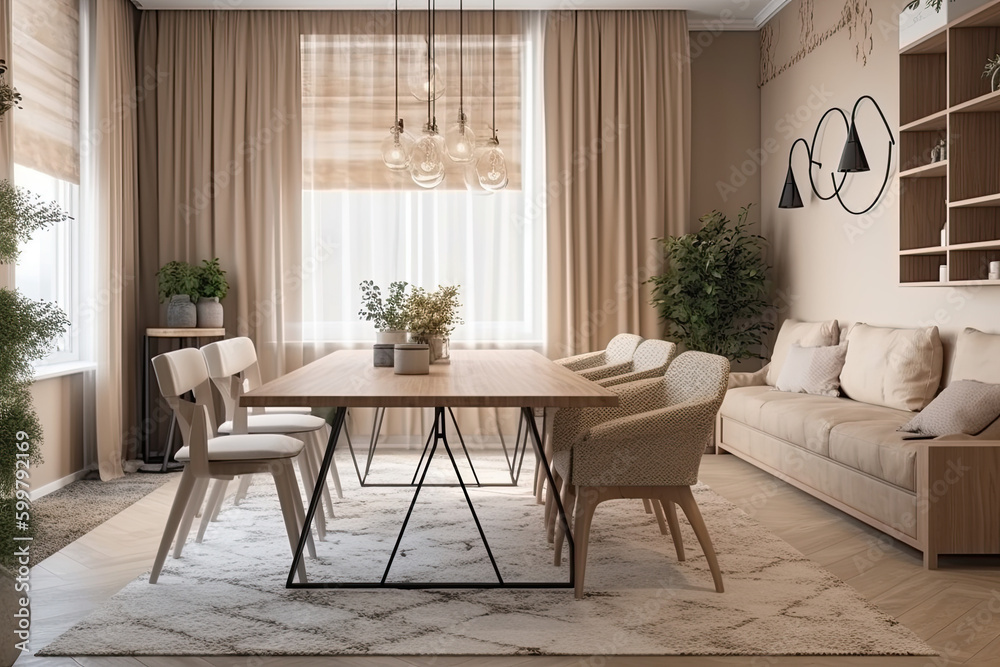 Fototapeta premium Cozy dining room interior in beige