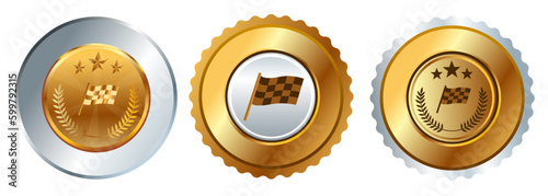 Waving flag racing sport start checkered gold medal competition championship winner contest award