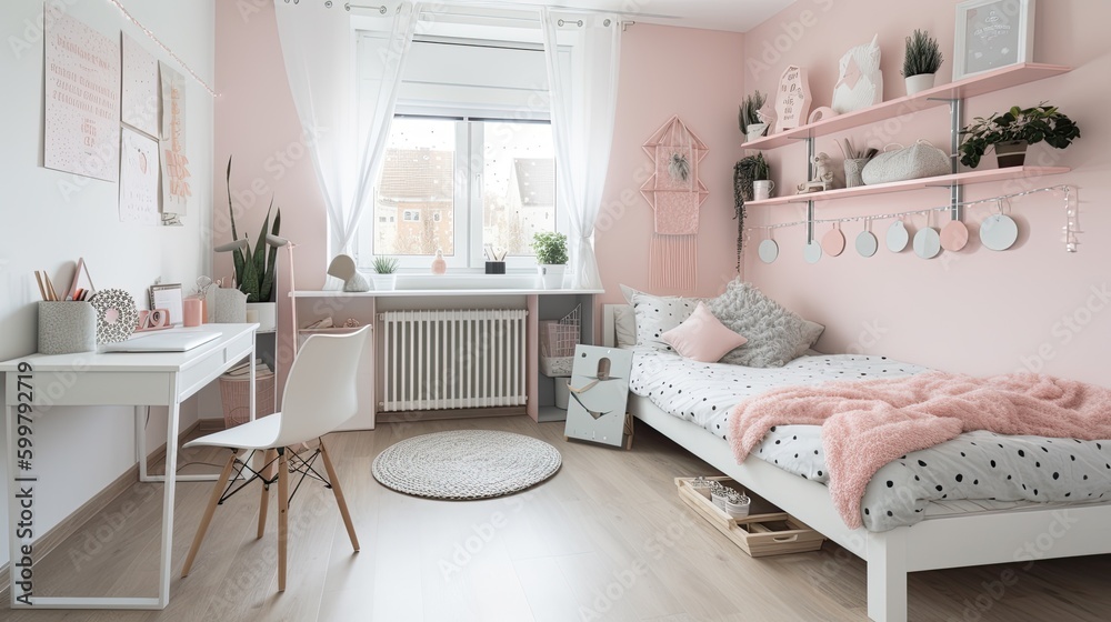 Modern girly room where you can retreat a little from the world. Generative AI Technology Modern girly room where you can retreat a little from the world. Generative AI Technology