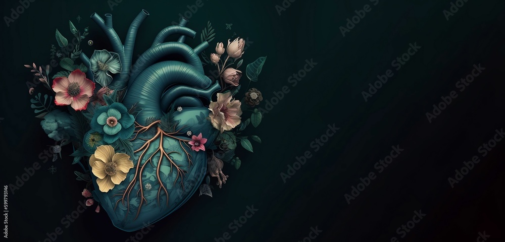 A graphic of a heart with flowers and leaves on it. Genarative ai