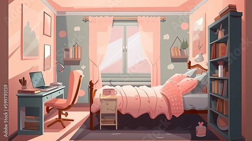 Modern girly room where you can retreat a little from the world. Generative AI Technology 