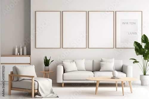  frames mockup with dark sofa in a modern living room interior