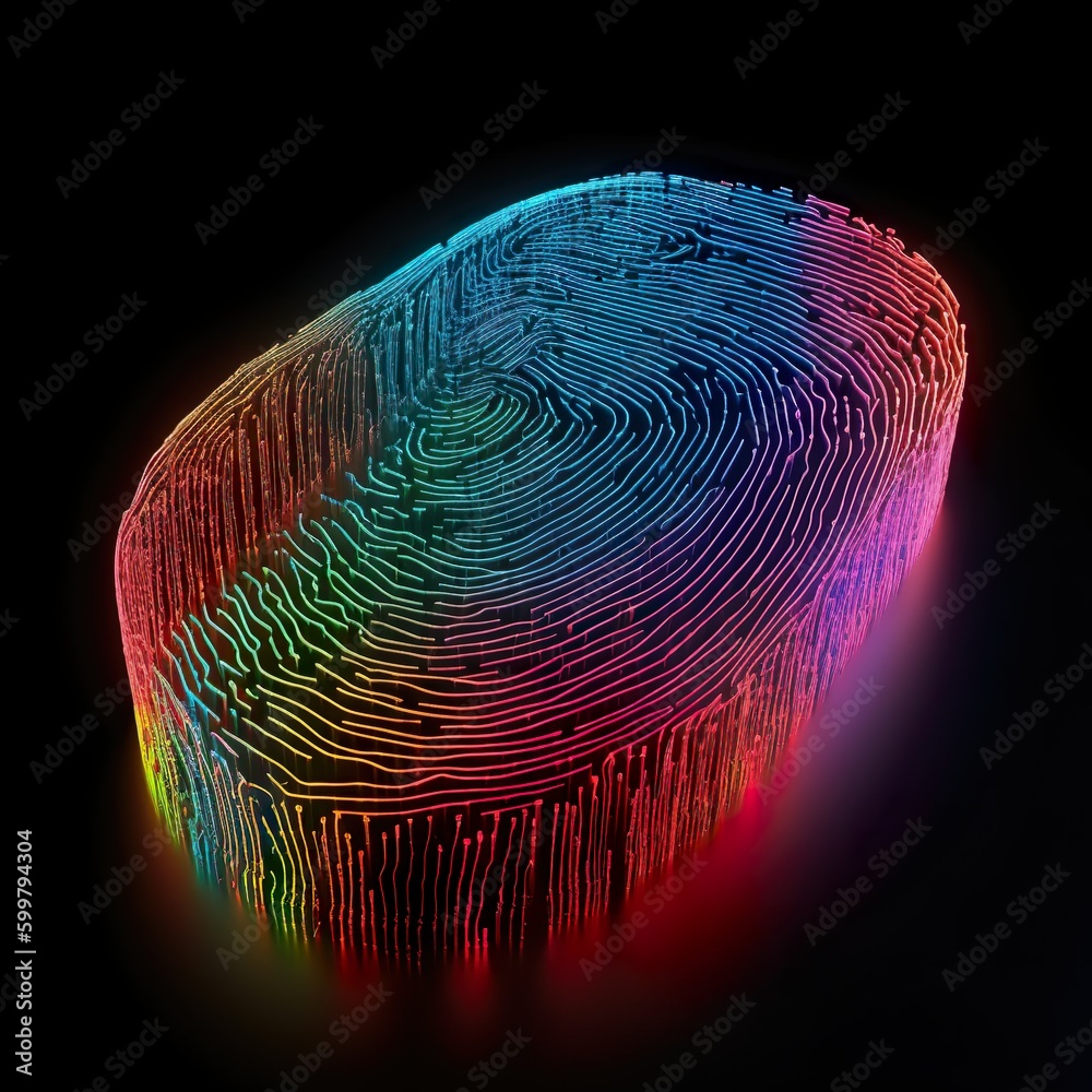 Digitaler Fingerabdruck dreidimensional erkannt, durch künstliche Intelligenz - obrazy, fototapety, plakaty 