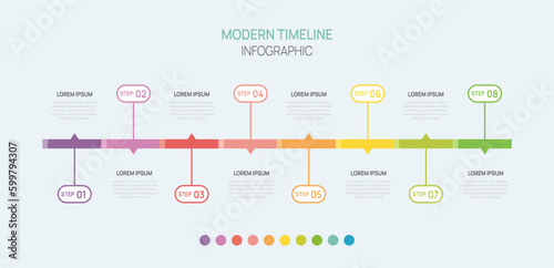 Abstract business infographic template 8 Step options. Colorful diagram, schedule chart Timeline diagram, gantt progress vector on soft background.