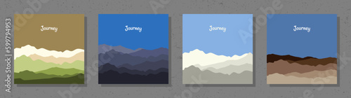 A set of minimalist hill landscapes in a flat style vector illustration for wall art and wallpapers. 