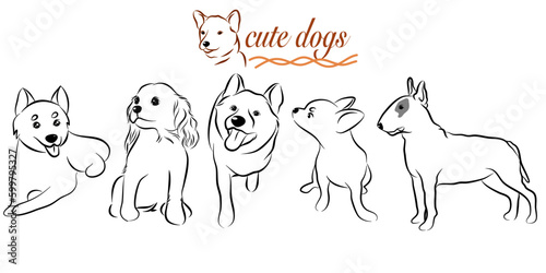 Cute dogs doodles.Hand drawn vector illustration on white back ground.