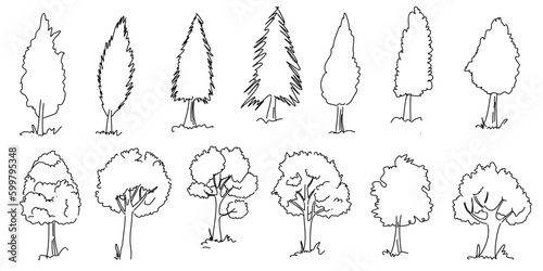Set of hand drawn architect trees. Tree Sketch Architectural illustration landscape