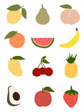 Fruits collection in flat simple hand drawn style.