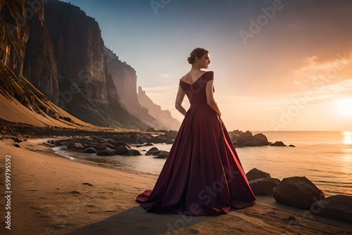woman on the beach at sunset generative ai technology