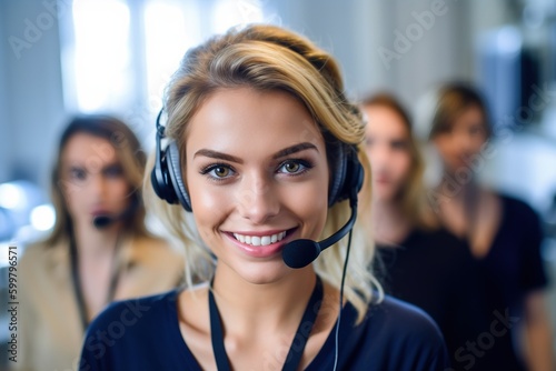 customer service representative smiling at a computer, influence