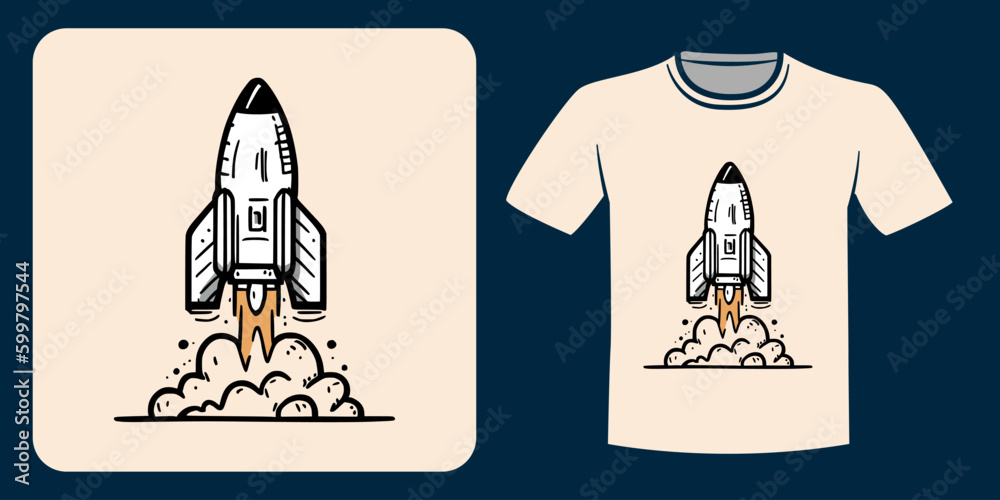 rocket doodle illustration for t-shirt design