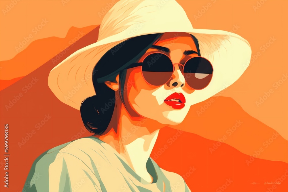 woman fashion glasses modern style girl design template poster portrait illustration. Generative AI.