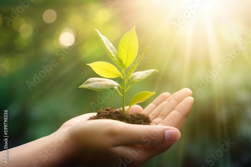ecology agriculture care hand green growth plant nature leaf life. Generative AI.