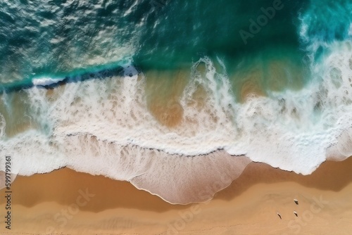 nature shore beach vacation ocean summer sand water wave sea. Generative AI.