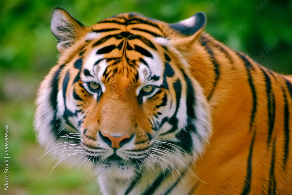 Obraz premium close - up of the face of an adult tiger. Generative Ai