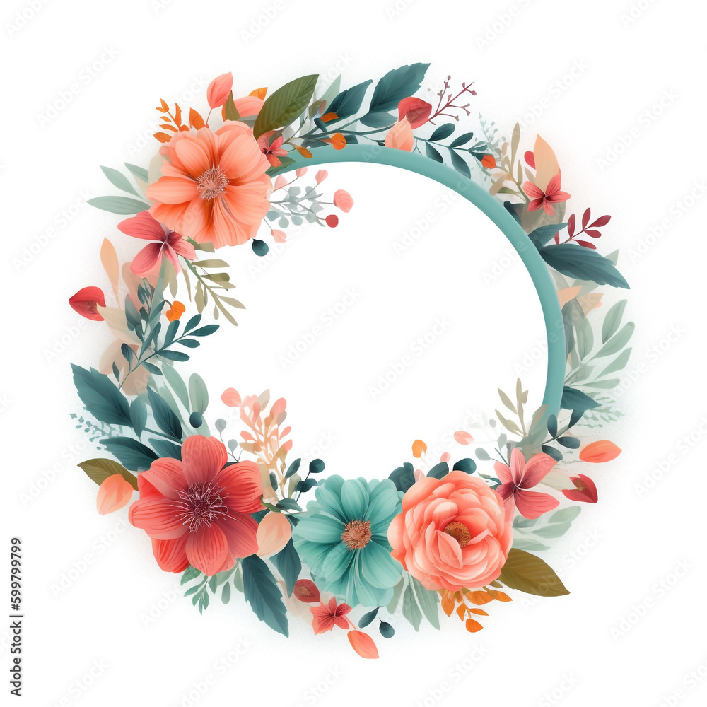watercolor floral wreath on a white background. Generative Ai