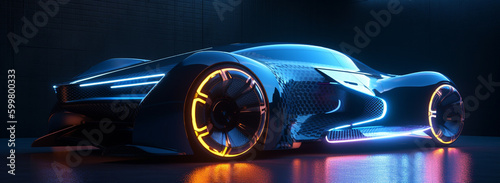 futuristic car with glowing lights on it. Generative Ai © PETR BABKIN