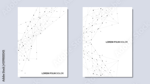 Vector illustration of minimalist design with connecting the dots and lines. Abstract geometric background of science and technology concept. Template for cover brochure, layout, flyer, book, banner