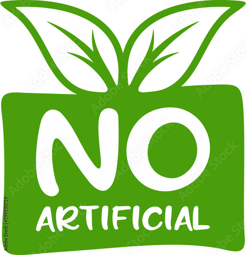 No artificial label vector, No artificial Flavors, Preservatives, added colors - Flat green vector pictogram for food labeling