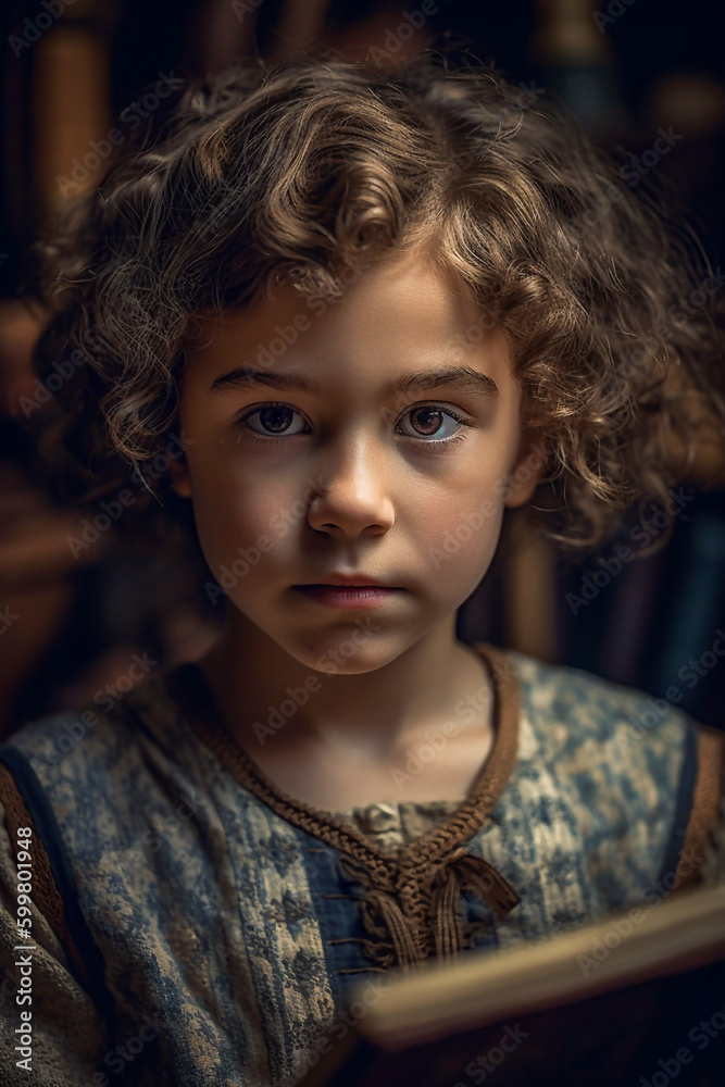 Portrait of a little girl reading an adventure book - ai generative Portrait of a little girl reading an adventure book - ai generative