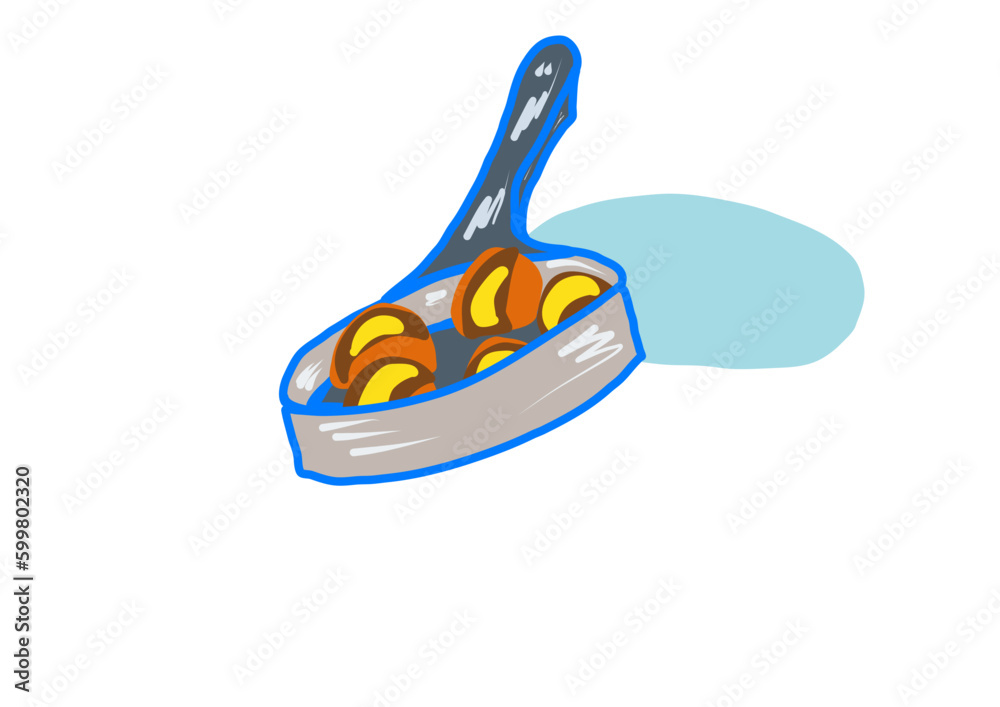 Frying pan with meat balls isolated on white background Frying pan with meat balls isolated on white background