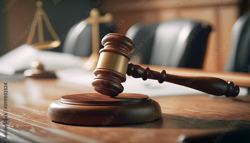 Judges gavel on wooden desk. Concept law firm banner. Generation AI Judges gavel on wooden desk. Concept law firm banner. Generation AI