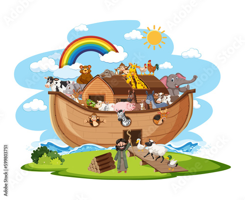 Photography Noah's ark with animals isolated