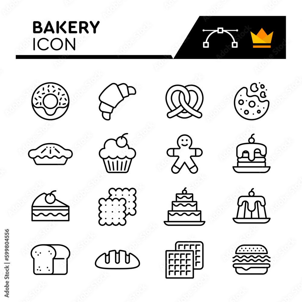 Bakery Line Vector Icons Set. Simple Flat Icon. Editable Stroke