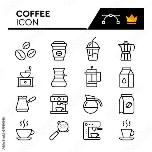 Coffee Line Vector Icons Set. Simple Flat Icon. Editable Stroke