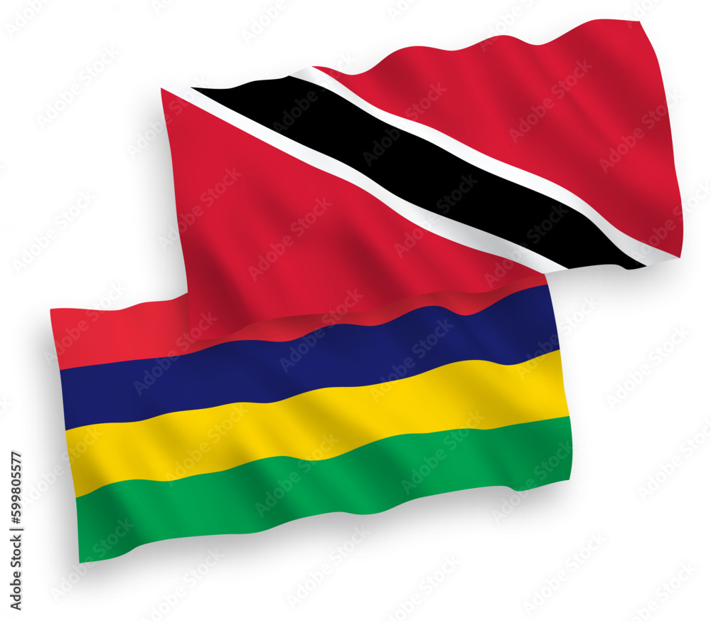 Flags of Republic of Trinidad and Tobago and Republic of Mauritius on a white background Flags of Republic of Trinidad and Tobago and Republic of Mauritius on a white background