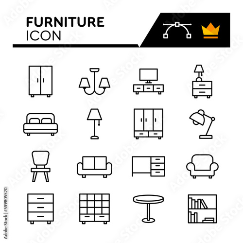 Furniture Line Vector Icons Set. Simple Flat Icon. Editable Stroke