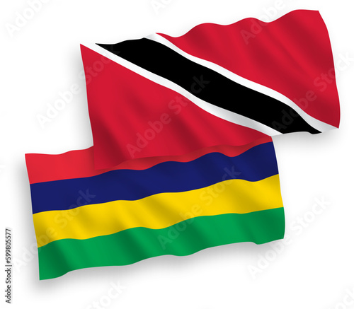 Flags of Republic of Trinidad and Tobago and Republic of Mauritius on a white background