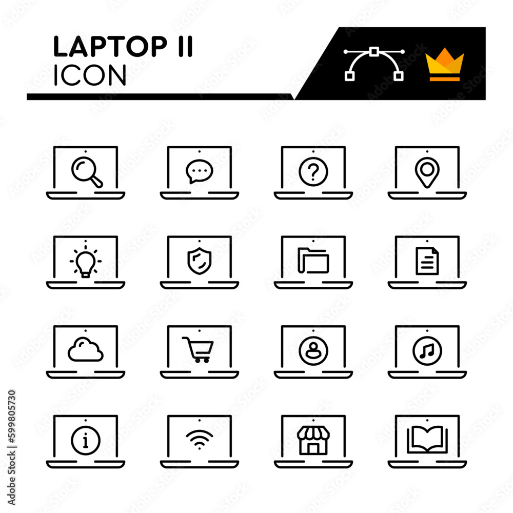 Laptop Line Vector Icons Set. Simple Flat Icon. Editable Stroke