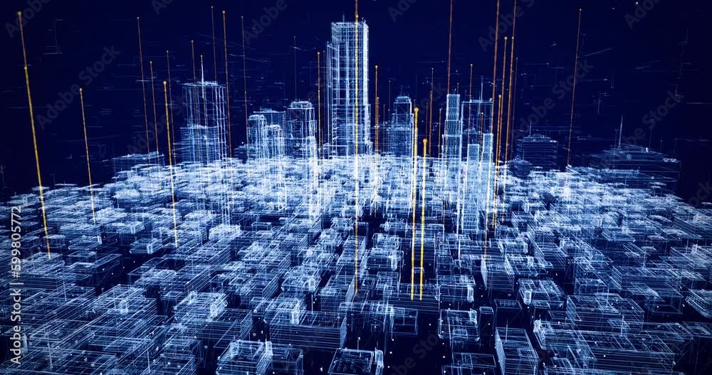 Smart City High Speed Internet Connection With Satellites. High Speed Internet With Optical Fibers. Technology Related 3D Animation.