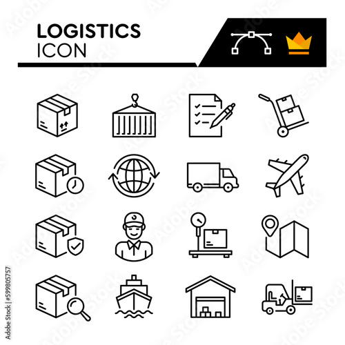 Logistics Line Vector Icons Set. Simple Flat Icon. Editable Stroke