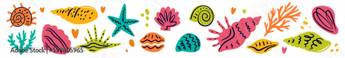 Vector collection of hand-drawn seashells in doodle style