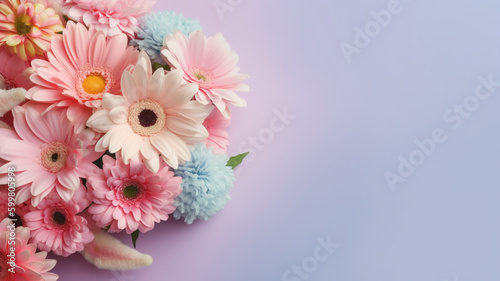 flat lay photograph of flowers. pastel color concept. generative ai