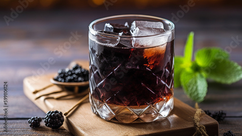 food photography of black grass jelly with soy drinks. fresh style. sony a7riv style. generative ai