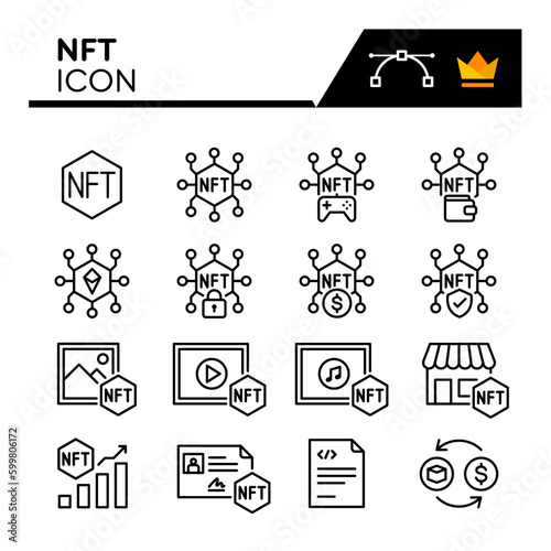 NFT Line Vector Icons Set. Simple Flat Icon. Editable Stroke