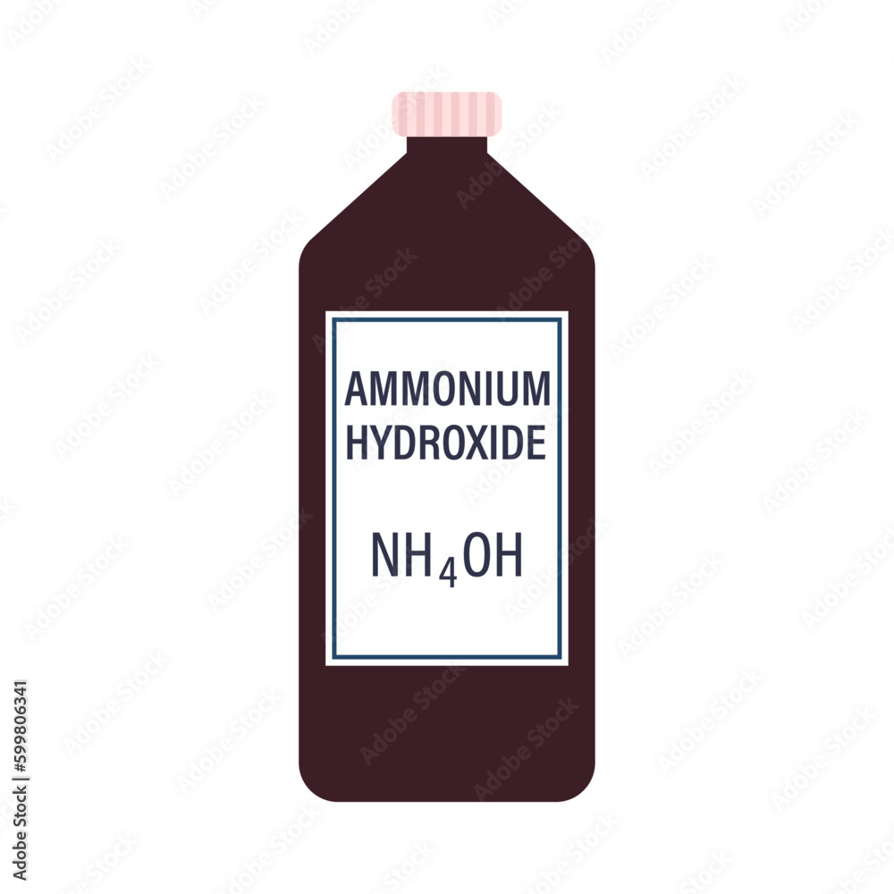 Ammonium Hydroxide solution in a dark plastic bottle with formula cartoon vector illustration isolated on a white background. Ammonium Hydroxide solution in a dark plastic bottle with formula cartoon vector illustration isolated on a white background.
