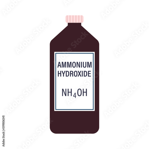 Ammonium Hydroxide solution in a dark plastic bottle with formula cartoon vector illustration isolated on a white background.