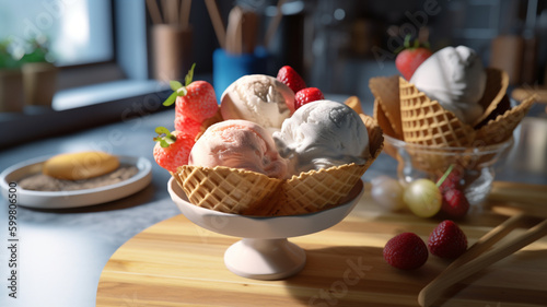 realistic 8k food photography of ice cream, fresh style. Sony a7riv style. generative ai