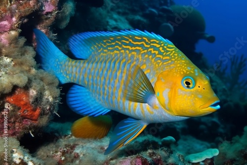 yellow tang fish. Generative AI.